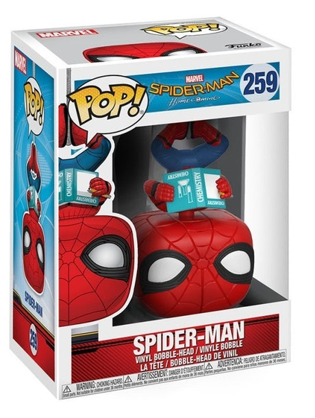 Funko Pop! Marvel Spider-Man Homecoming upside-down figure, Walmart exclusive, featuring Spider-Man in a dynamic pose.