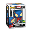 Funko Pop! Marvel Spider-Man: Spider-Boy figure with SDCC 2024 convention sticker, detailed vinyl toy collectible.