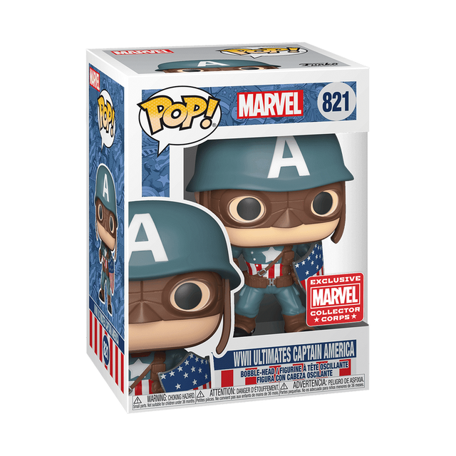 Funko Pop! Marvel WWII Ultimates Captain America collectible figure with detailed costume and shield, exclusive Marvel Collector Corps style