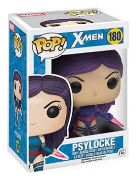 Funko Pop! Marvel X-Men Psylocke figure with box imperfection, featuring detailed collectible design and vibrant colors.