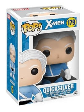 Funko Pop! Marvel X-Men Quicksilver figure with box imperfection, featuring Quicksilver in classic costume and dynamic pose.