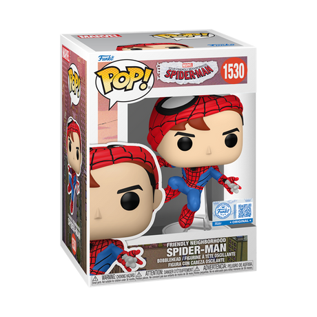Funko Pop! Marvel Spider-Man (Unmasked) action figure from Shak's Pop Shop, featuring Spider-Man in his unmasked look.