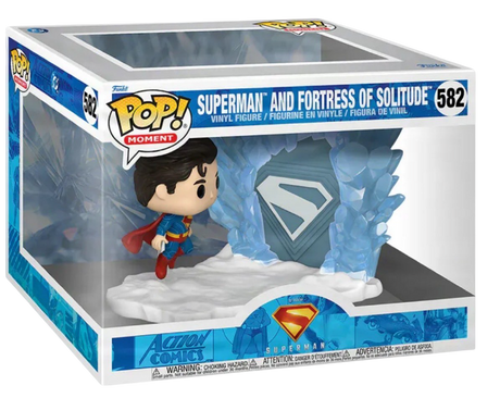 Funko Pop! Moment: DC's Superman 2025 figure with Superman and the Fortress of Solitude, featuring detailed collectible design.