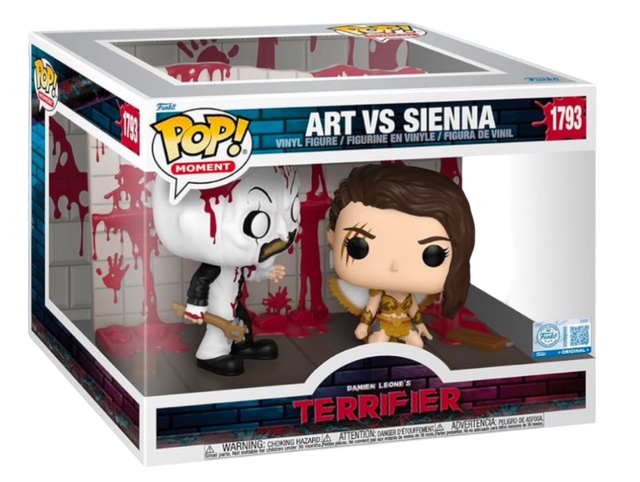 Funko Pop! Moment featuring Art and Sienna from Terrifier, an exclusive collectible figure with detailed designs.