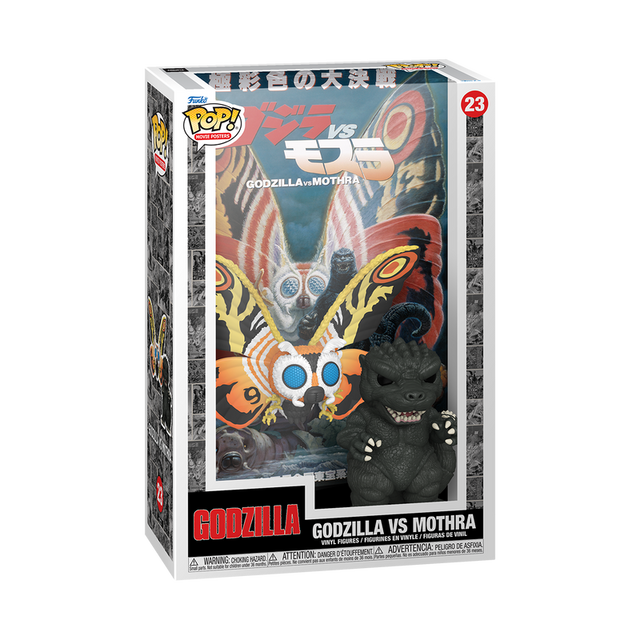 Funko Pop! figure of Godzilla and Mothra from the Godzilla 70th Anniversary movie poster, featuring detailed character designs.