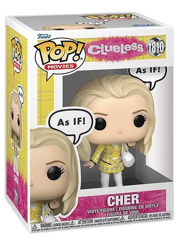 Funko Pop! Movies Cher from Clueless with Sayings figure, featuring Cher's iconic style and accessories in collectible vinyl form.