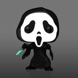 Funko Pop! Movies Ghostface glow figure from Shak's Pop Shop, featuring the iconic horror character with glowing details.