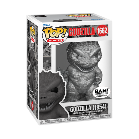 Funko Pop! Movies Godzilla 70th Anniversary Silver Chrome figure, Shak's Pop Shop BAM exclusive, features the iconic 1954 Godzilla.