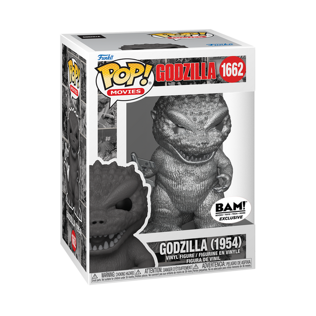 Funko Pop! Movies Godzilla 70th Anniversary Silver Chrome figure, Shak's Pop Shop BAM exclusive, features the iconic 1954 Godzilla.
