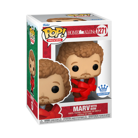 Funko Pop! Movies Home Alone: Marv with Bow figure by Shak's Pop Shop, featuring box imperfection, collectible toy with detailed character design.