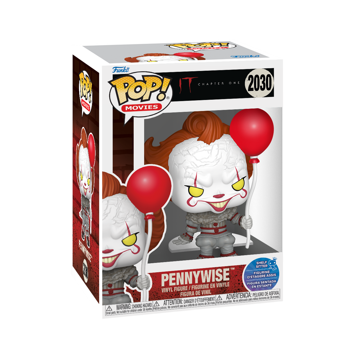 Funko Pop! Movies It Chapter One Pennywise shelf sitter figure from Shak's Pop Shop, detailed collectible toy with iconic clown design.