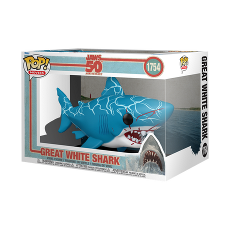 Funko Pop! Movies Jaws 50th Anniversary Great White Shark figure, 6-inch collectible toy with detailed features.
