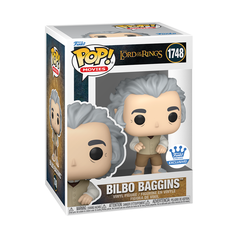 Funko Pop! Movies Bilbo Baggins figure from Lord of the Rings, exclusive collectible by Shak's Pop Shop, featuring detailed character design.
