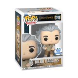 Funko Pop! Movies Bilbo Baggins figure from Lord of the Rings, exclusive collectible by Shak's Pop Shop, featuring detailed character design.