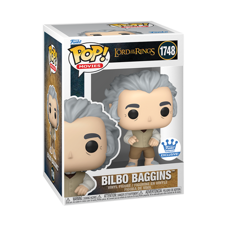 Funko Pop! Movies Bilbo Baggins figure from Lord of the Rings, exclusive collectible by Shak's Pop Shop, featuring detailed character design.