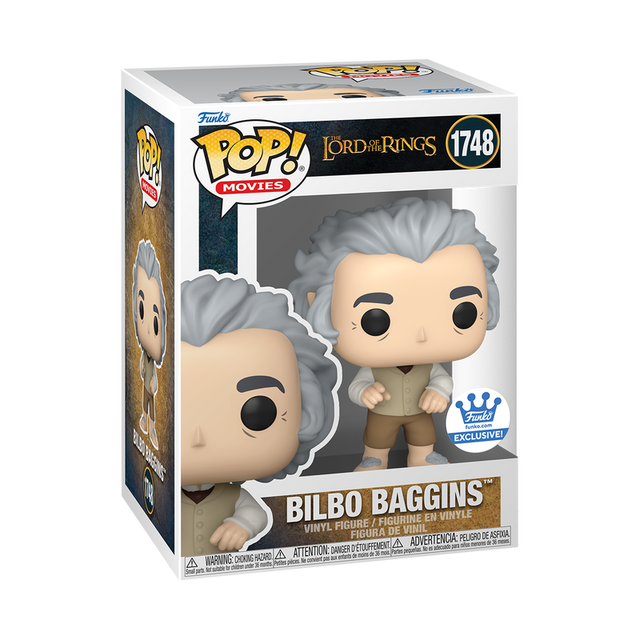 Funko Pop! Movies Bilbo Baggins figure from Lord of the Rings, exclusive collectible by Shak's Pop Shop, featuring detailed character design.