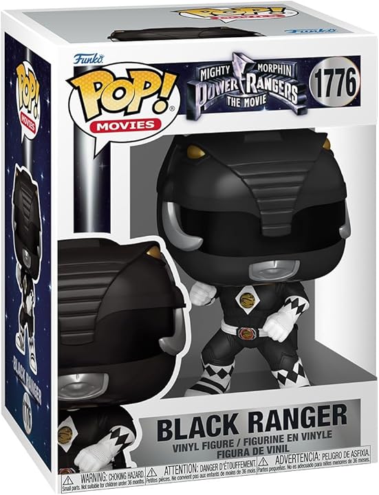 Funko Pop! Black Ranger figure from Mighty Morphin Power Rangers movie, collectible vinyl toy with detailed Ranger costume.