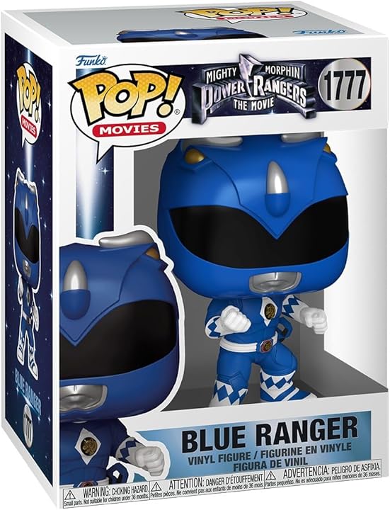 Funko Pop! Blue Ranger figure from Mighty Morphin Power Rangers The Movie, collectible vinyl toy with detailed costume and helmet.