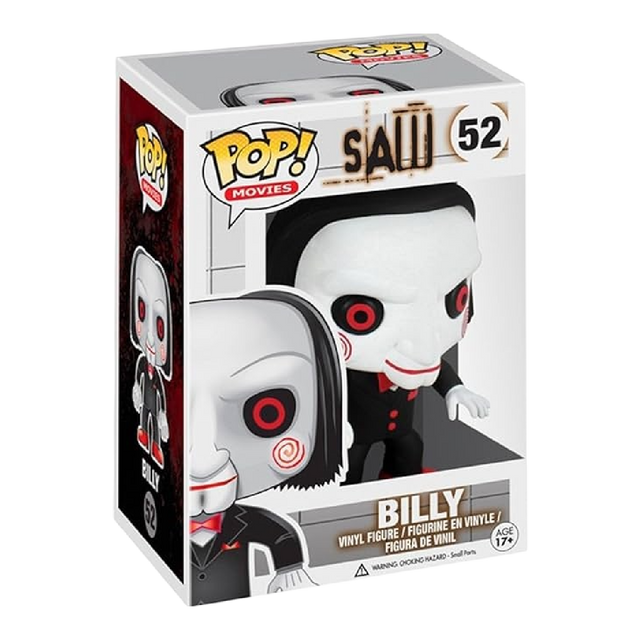 Funko Pop! Movies: Saw Billy figure by Shak's Pop Shop, featuring Billy the puppet from the Saw horror film series.