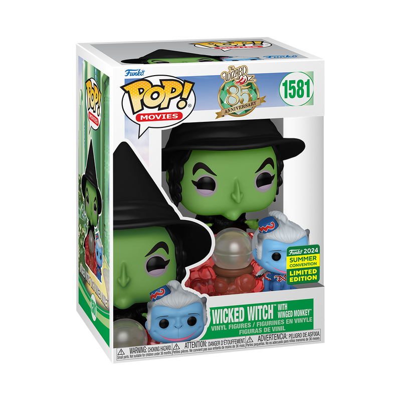 Funko Pop! Movies Wizard of Oz Wicked Witch with Winged Monkey figure, 2024 SDCC shared exclusive, collectible toy.