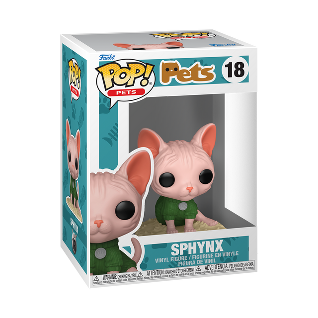 Funko Pop! Pets Sphynx cat figure with detailed features and stylized design from Shak's Pop Shop.