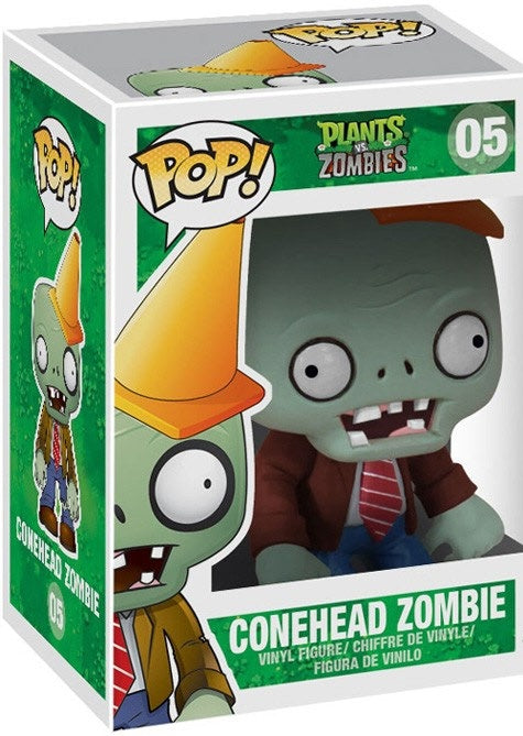 Funko Pop! Plants vs Zombies Conehead Zombie collectible figure from Shak's Pop Shop, featuring the iconic zombie with a cone on its head.
