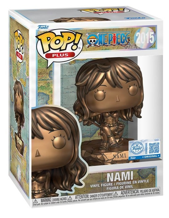 Bronze Funko Pop! Plus Nami statue from One Piece, exclusive collectible figure by Shak's Pop Shop, detailed and stylized design.