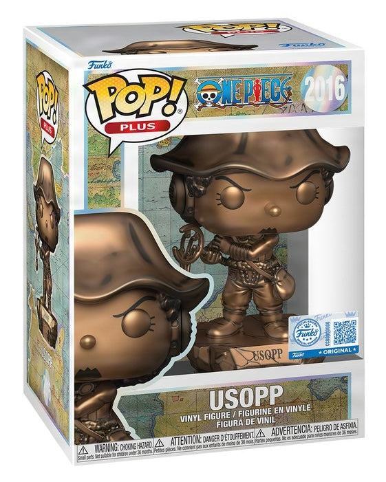 Bronze Funko Pop! Plus Usopp statue from One Piece, collectible figure with detailed design, exclusive to Funko Shop.