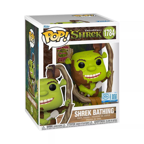 Funko Pop! Premium Shrek bathing figure from Shak's Pop Shop, featuring Shrek in a playful bath pose, Target exclusive.