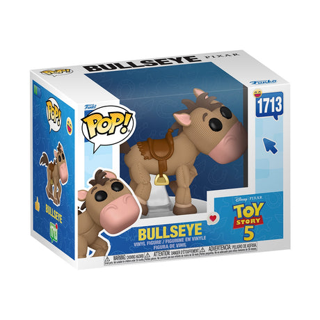 Funko Pop! Premium Toy Story 5 Bullseye figure from Shak's Pop Shop showing Bullseye in a playful pose with detailed features.