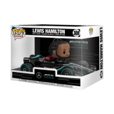 Funko Pop! Rides Mercedes Lewis Hamilton toy figure, featuring detailed F1 car design and collectible branding.