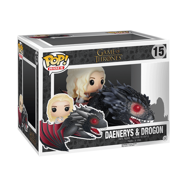 Funko Pop! Rides Daenerys Targaryen with Drogon from Game of Thrones, featuring a box with minor imperfection, by Shak's Pop Shop.