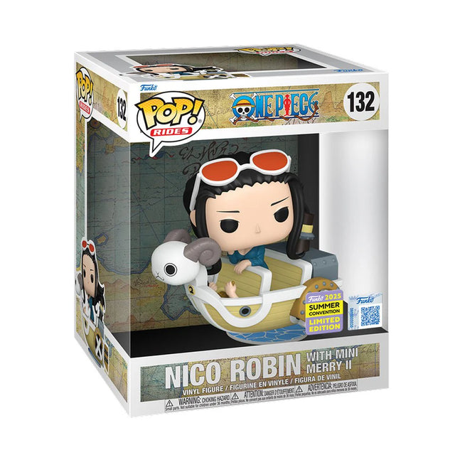 Funko Pop! Rides Nico Robin with Mini Merry II figure from One Piece, with box imperfection, collectible toy from Shak's Pop Shop.