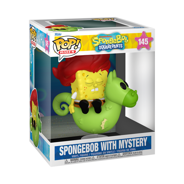 Funko Pop! Rides Spongebob Squarepants figure with mystery accessory, collectible vinyl toy from Shak's Pop Shop.