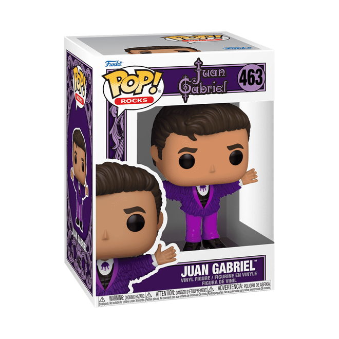 Funko Pop! Rocks Juan Gabriel figure by Shak's Pop Shop, featuring collectible vinyl toy with vibrant details and iconic style.
