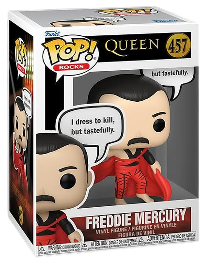Funko Pop! Rocks Queen Freddie Mercury figure with sayings, collectible toy from Shak's Pop Shop, featuring iconic rock star details.
