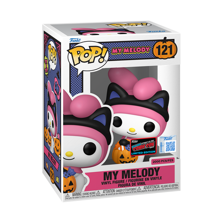 Funko Pop! Sanrio My Melody figure, 2025 NYCC Convention Exclusive, collectible vinyl toy with pink and white design.