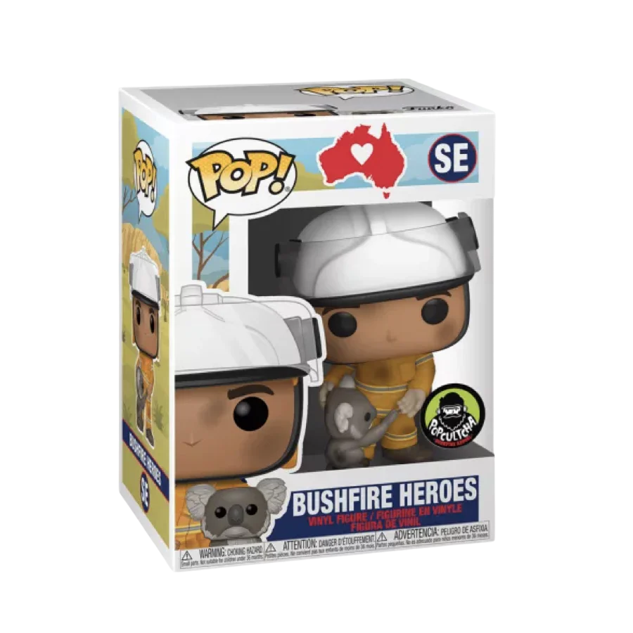 Funko Pop! SE Bushfire Heroes collectible figure from Shak's Pop Shop, featuring a detailed figure with vibrant colors.