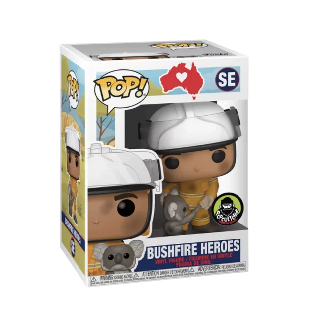Funko Pop! SE Bushfire Heroes collectible figure from Shak's Pop Shop, featuring a detailed figure with vibrant colors.