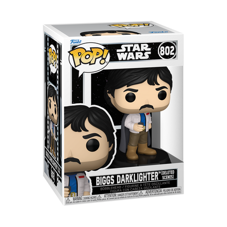Funko Pop! Star Wars Biggs Darklighter figure from deleted scenes series, featuring detailed design and iconic costume.