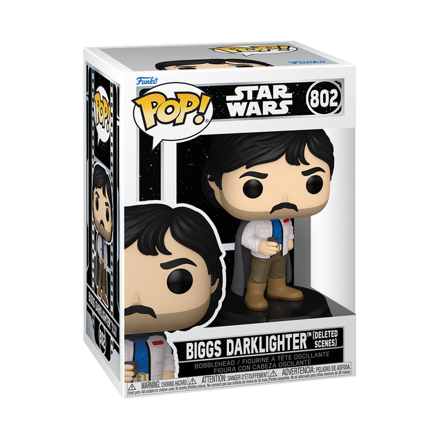 Funko Pop! Star Wars Biggs Darklighter figure from deleted scenes series, featuring detailed design and iconic costume.