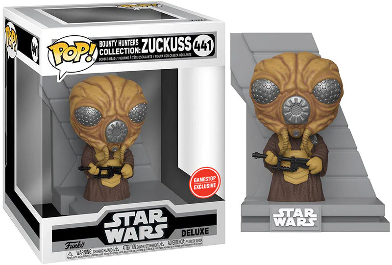 Funko Pop! Star Wars Bounty Hunters Zuckuss figure from the exclusive collection, featuring detailed design and collectible packaging.