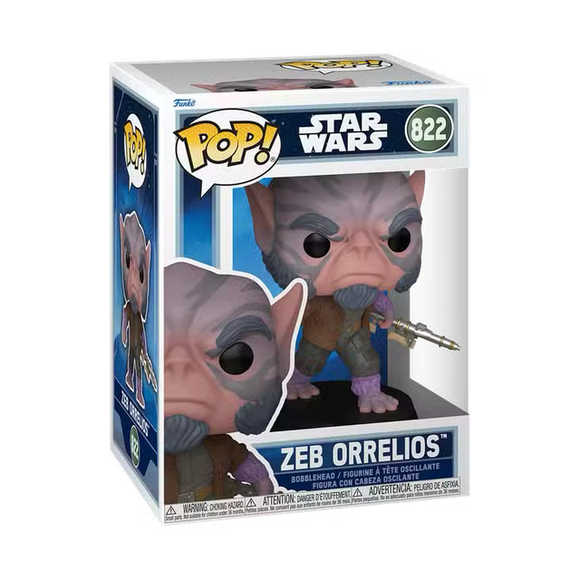 Funko Pop! Star Wars Mandalorian and Grogu with Zeb Orrelios figure, collectible vinyl toy from Shak's Pop Shop.