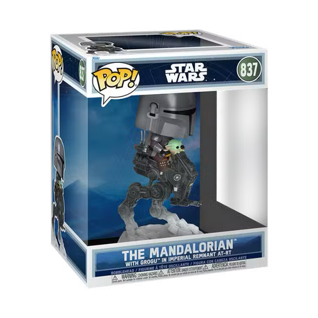 Funko Pop! Star Wars: The Mandalorian with Grogu in Imperial Remnant AT-RT figure, featuring detailed character design and vibrant colors