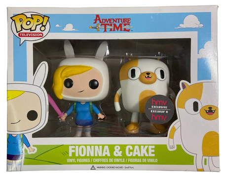 Funko Pop! Television Adventure Time Fionna & Cake figures from Shak's Pop Shop, HMV exclusive collectible toys.