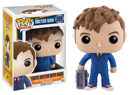 Funko Pop! Tenth Doctor from Doctor Who with hand, collectible figure in original packaging, featuring detailed character design.