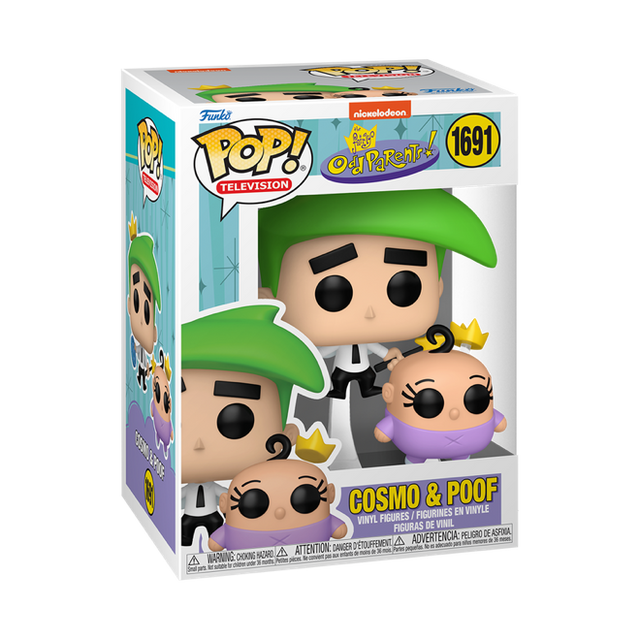 Funko Pop! figures of Cosmo and Poof from Fairly Odd Parents, colorful vinyl collectibles from Shak's Pop Shop