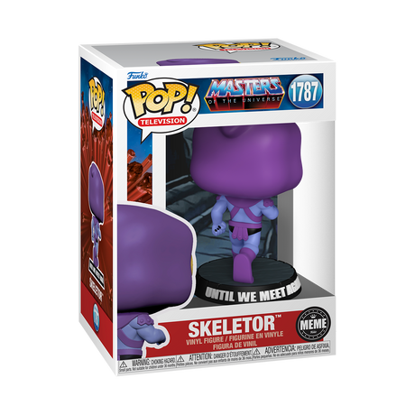 Funko Pop! Television Masters of the Universe Skeletor figure with meme expression, detailed figure with blue skin and hood.