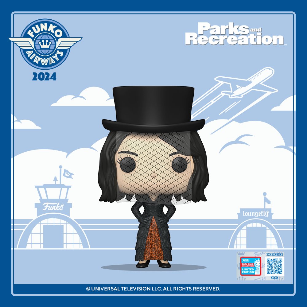 Funko Pop! April Ludgate figure from Parks and Recreation in prom outfit, 2024 NYCC shared exclusive, collectible vinyl toy.