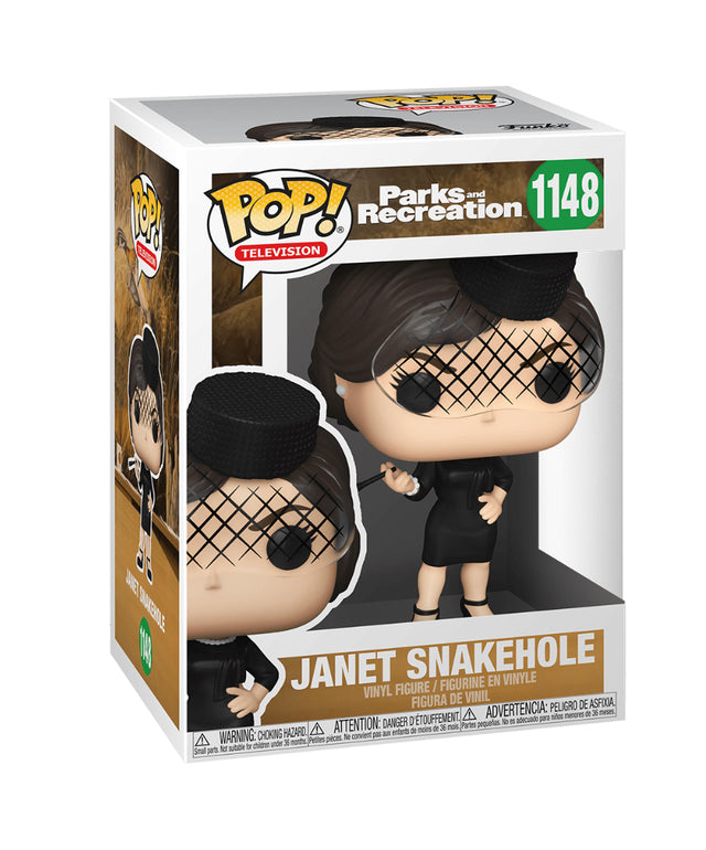 Funko Pop! Television Janet Snakehole figure from Parks and Recreation with box imperfection, collectible vinyl toy in original packaging